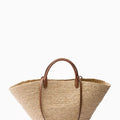 PRD Raffia Tote Bag with Tan Leather Trim