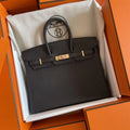 HMS Birkin 25 Black Bag with Gold Hardware