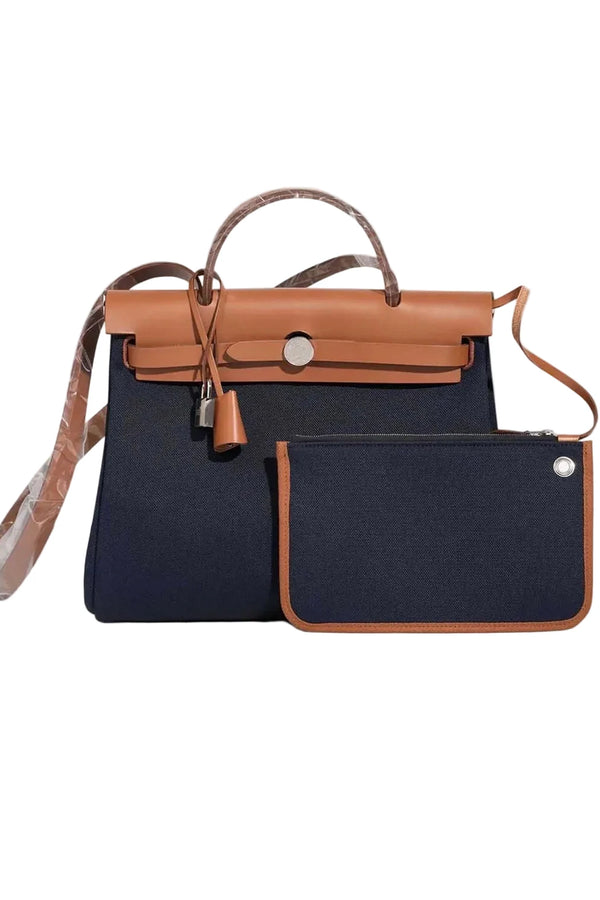 HMS Herbag Zip 31 Navy Blue with Tan / Cognac Brown