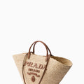 PRD Raffia Tote Bag with Tan Leather Trim