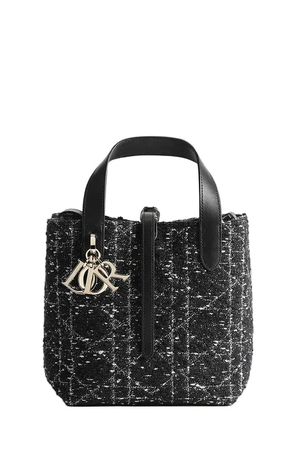 DR Small Toujours Vertical Bag - Black and White Tweed