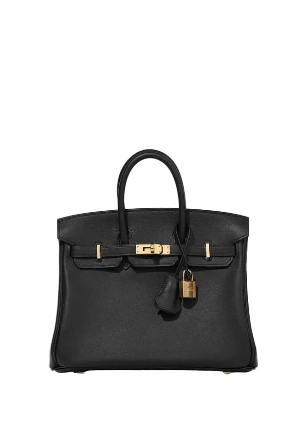 HMS Birkin 25 Black Bag with Gold Hardware