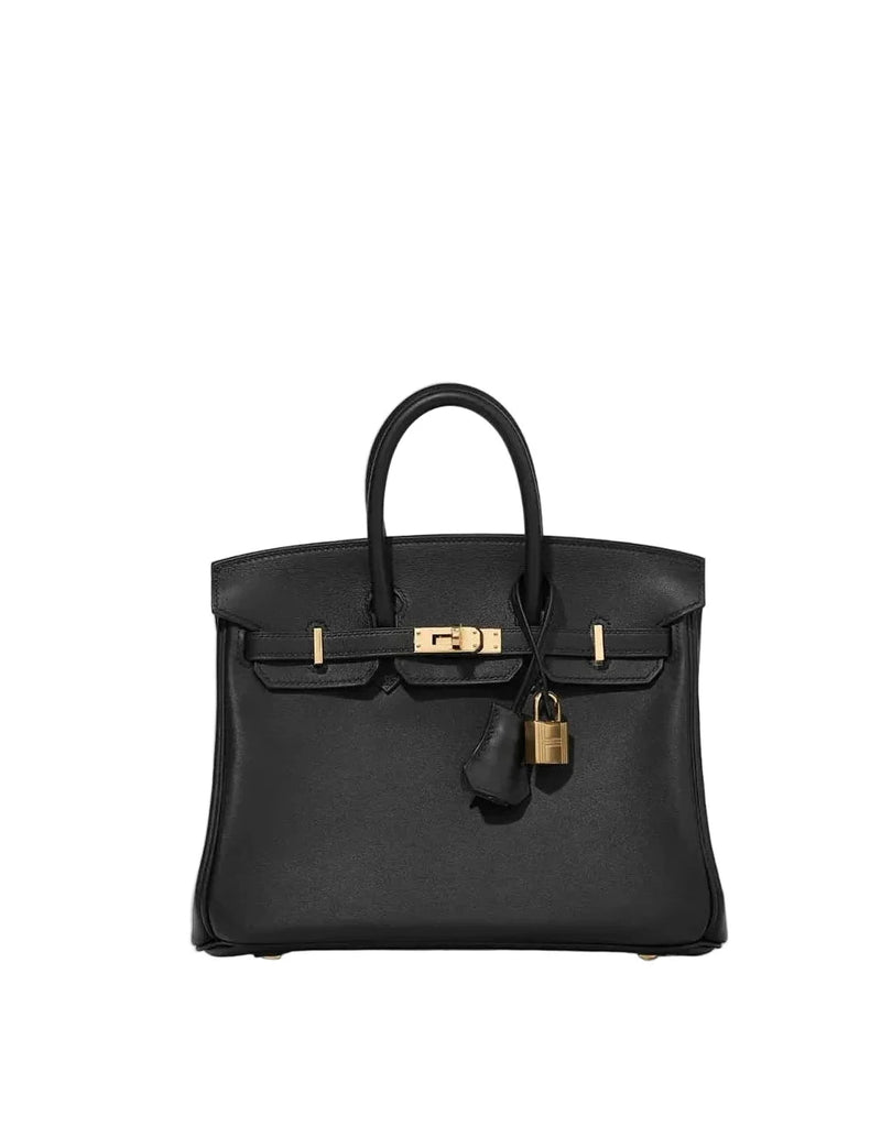 HMS Birkin 25 Black Bag with Gold Hardware