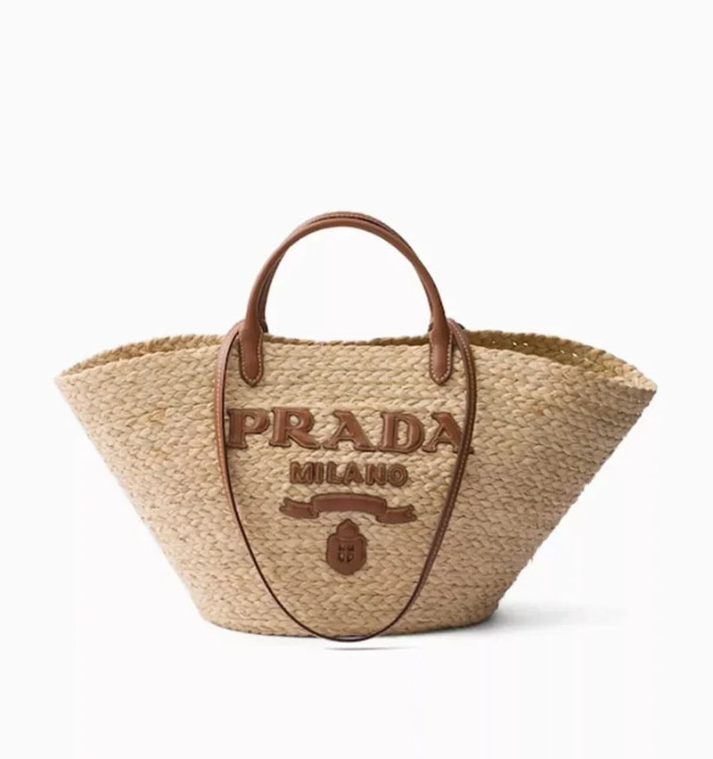 PRD Raffia Tote Bag with Tan Leather Trim