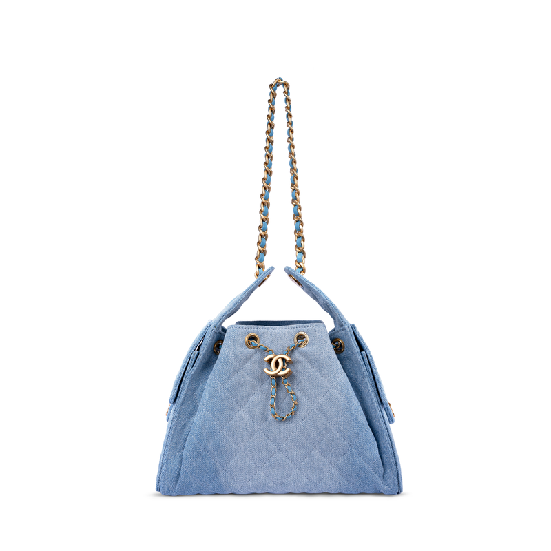 COCO 25 Small Handbag Washed Denim & Gold-Tone Metal Blue