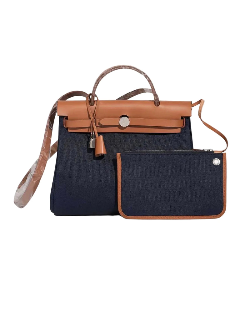 HMS Herbag Zip 31 Navy Blue with Tan / Cognac Brown