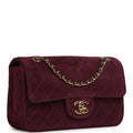 COCO Mini Classic Double Flap Suede Burgundy Gold Hardware