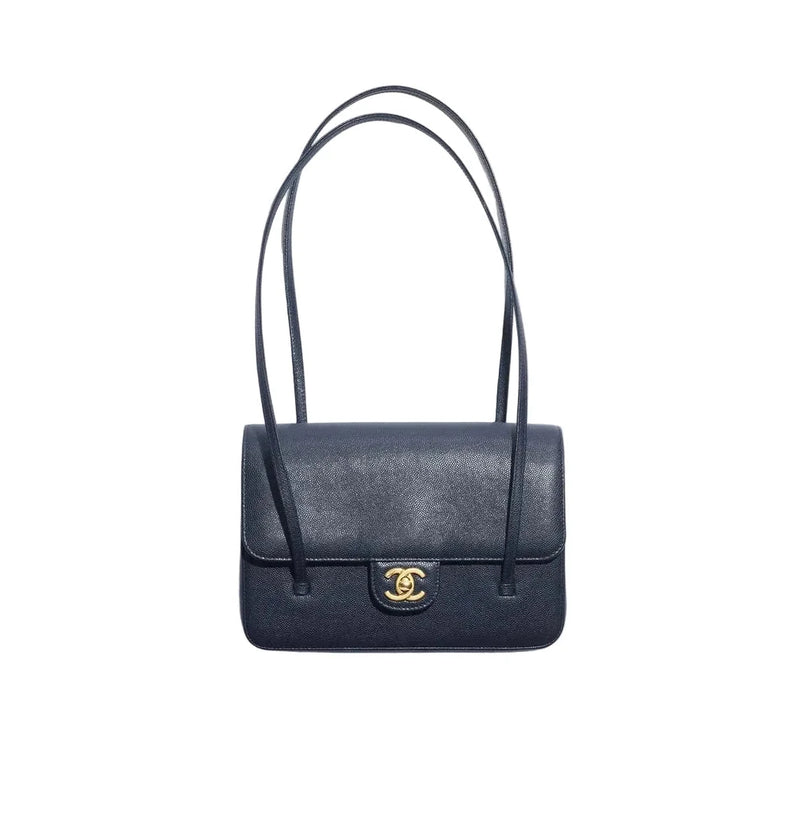 COCO Small Preppy Flap Bag Dark Blue Gold Hardware