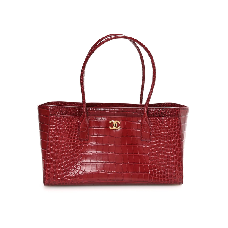 COCO Small Shopping Bag Crocodile Embossed Burgundy